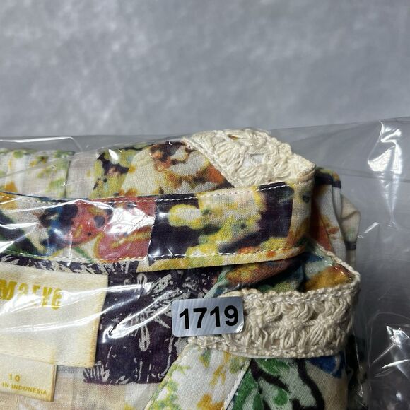 Maeve Anthropologie Blouse 10 Floral Abella Pintuck  Roll Tab Sleeve Crochet - Picture 11 of 12
